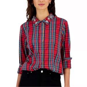 Charter Club Embellished Collared Shirt